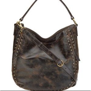 🖤🤎Frye Victoria Moto Stud Hobo Bag studded Glazed Distressed Leather🤎🖤